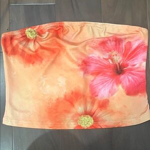 Floral Tube Top in Orange and Pink